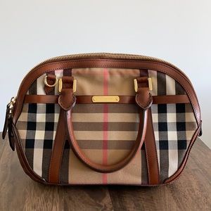 Burberry Orchard Canvas &Brown Leather Bowling Bag